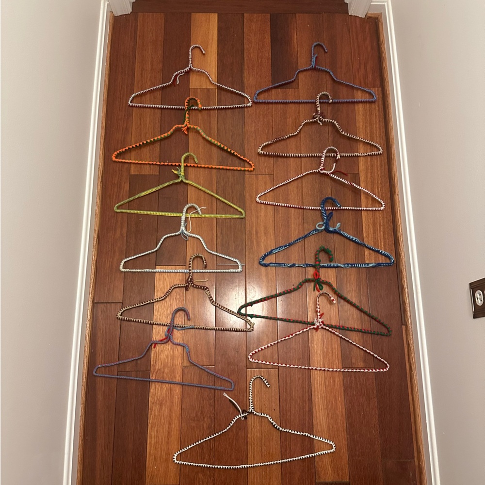 Handmade Vintage Colorful Coat Hanger Lot Metal and Fabic